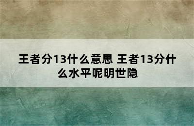 王者分13什么意思 王者13分什么水平呢明世隐